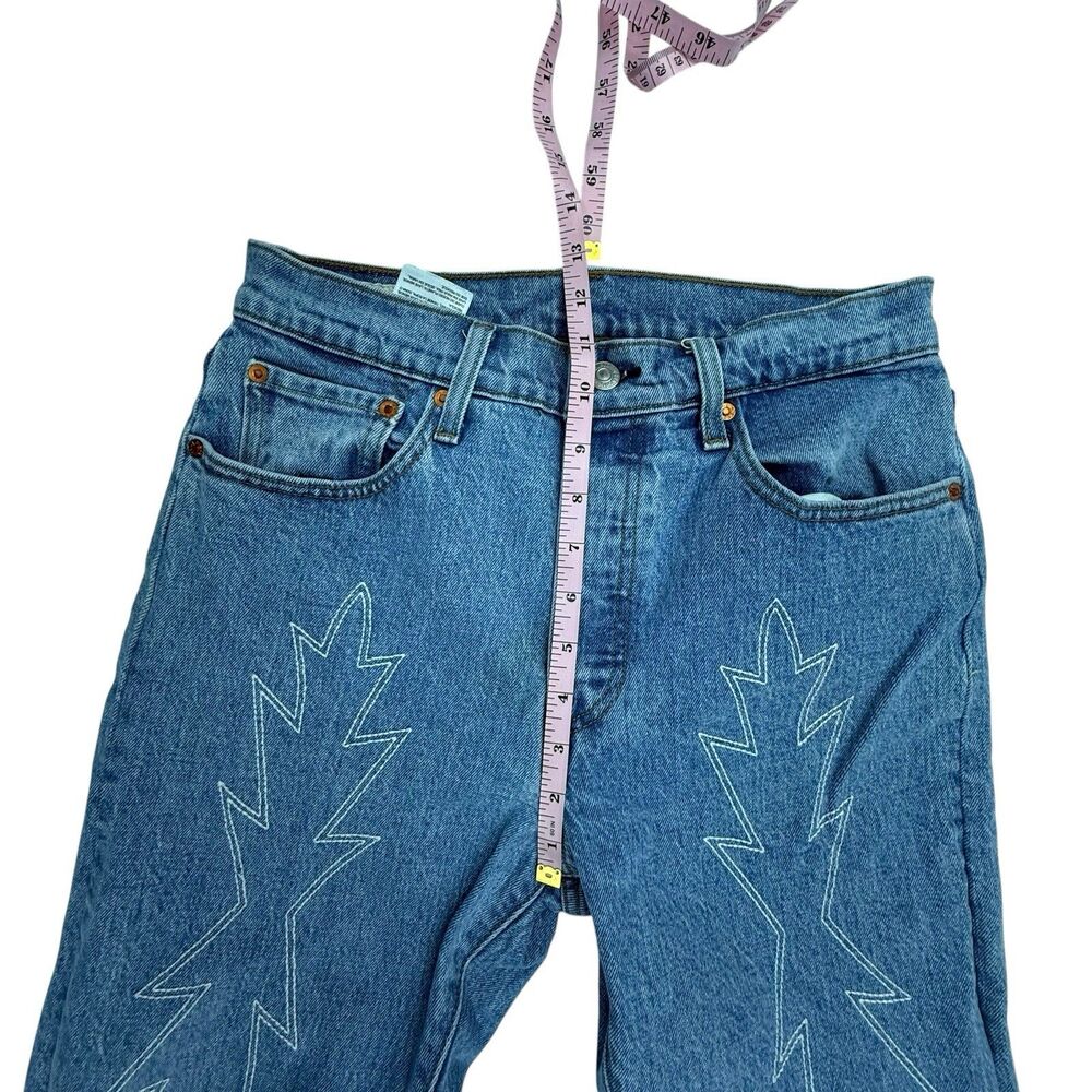 Levis 501 Del Norte Slim Jeans Women Size 28 Blue Embroidered Button Fly Flame - Picture 13 of 16